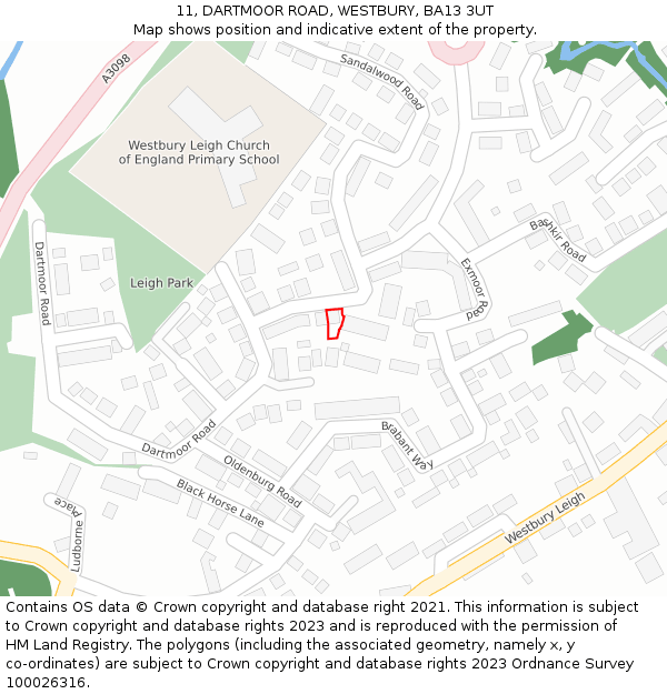 11, DARTMOOR ROAD, WESTBURY, BA13 3UT: Location map and indicative extent of plot