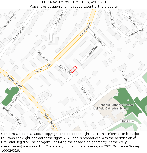 11, DARWIN CLOSE, LICHFIELD, WS13 7ET: Location map and indicative extent of plot