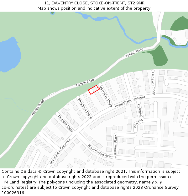 11, DAVENTRY CLOSE, STOKE-ON-TRENT, ST2 9NR: Location map and indicative extent of plot