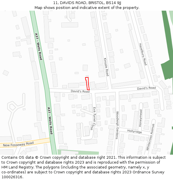 11, DAVIDS ROAD, BRISTOL, BS14 9JJ: Location map and indicative extent of plot