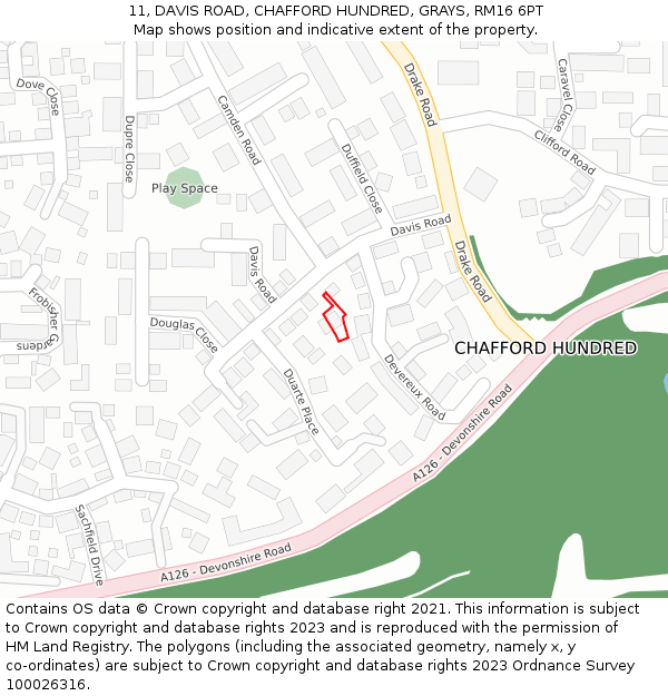11, DAVIS ROAD, CHAFFORD HUNDRED, GRAYS, RM16 6PT: Location map and indicative extent of plot