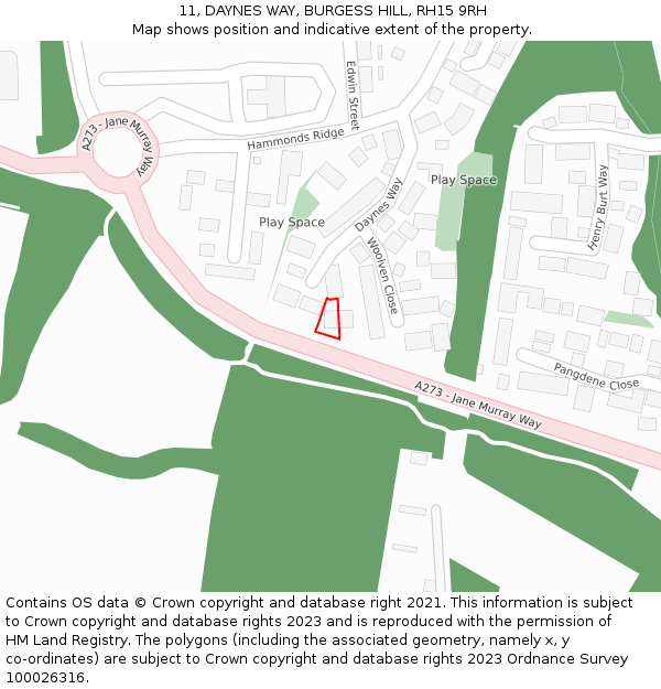 11, DAYNES WAY, BURGESS HILL, RH15 9RH: Location map and indicative extent of plot