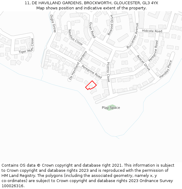 11, DE HAVILLAND GARDENS, BROCKWORTH, GLOUCESTER, GL3 4YX: Location map and indicative extent of plot