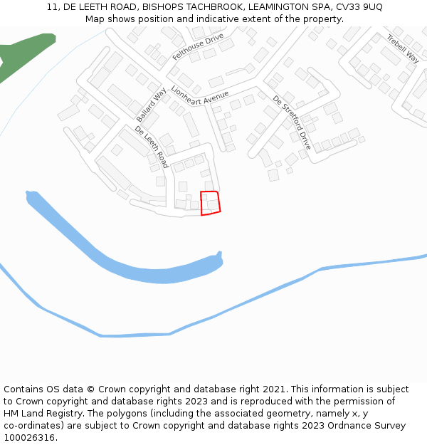 11, DE LEETH ROAD, BISHOPS TACHBROOK, LEAMINGTON SPA, CV33 9UQ: Location map and indicative extent of plot