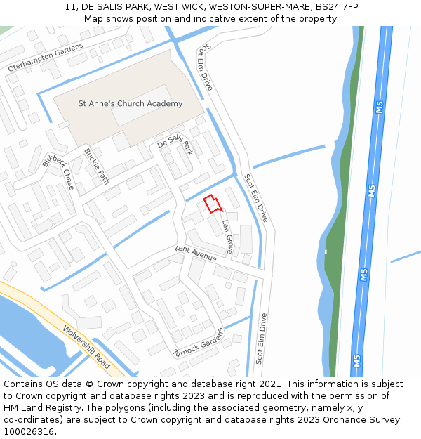 11, DE SALIS PARK, WEST WICK, WESTON-SUPER-MARE, BS24 7FP: Location map and indicative extent of plot