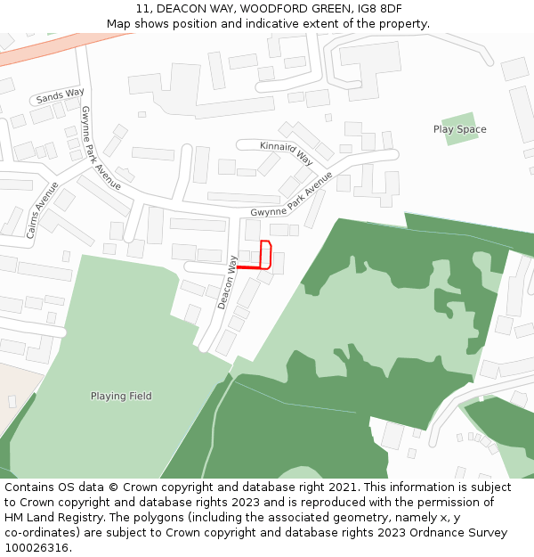 11, DEACON WAY, WOODFORD GREEN, IG8 8DF: Location map and indicative extent of plot