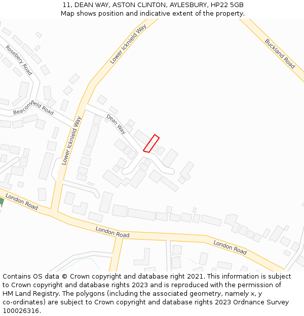 11, DEAN WAY, ASTON CLINTON, AYLESBURY, HP22 5GB: Location map and indicative extent of plot