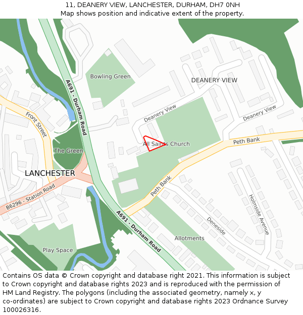 11, DEANERY VIEW, LANCHESTER, DURHAM, DH7 0NH: Location map and indicative extent of plot