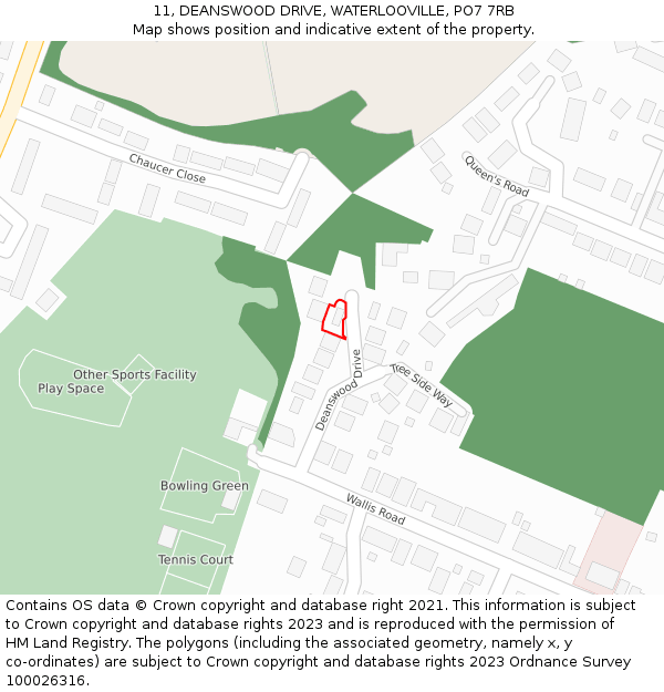 11, DEANSWOOD DRIVE, WATERLOOVILLE, PO7 7RB: Location map and indicative extent of plot