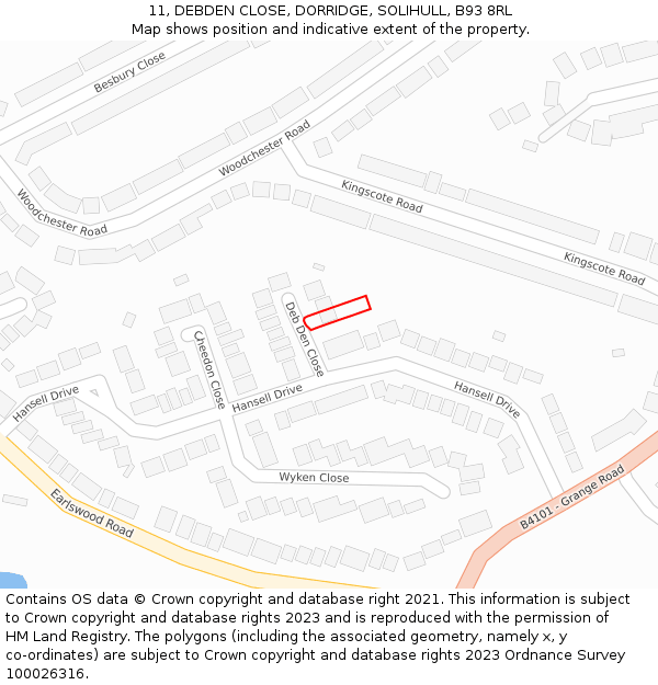 11, DEBDEN CLOSE, DORRIDGE, SOLIHULL, B93 8RL: Location map and indicative extent of plot