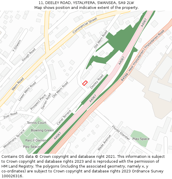 11, DEELEY ROAD, YSTALYFERA, SWANSEA, SA9 2LW: Location map and indicative extent of plot