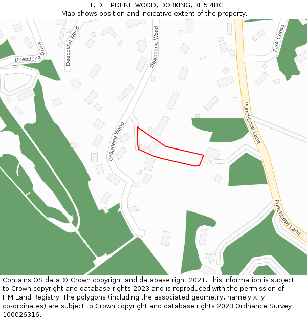 11, DEEPDENE WOOD, DORKING, RH5 4BG: Location map and indicative extent of plot