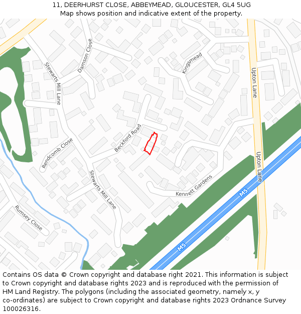 11, DEERHURST CLOSE, ABBEYMEAD, GLOUCESTER, GL4 5UG: Location map and indicative extent of plot