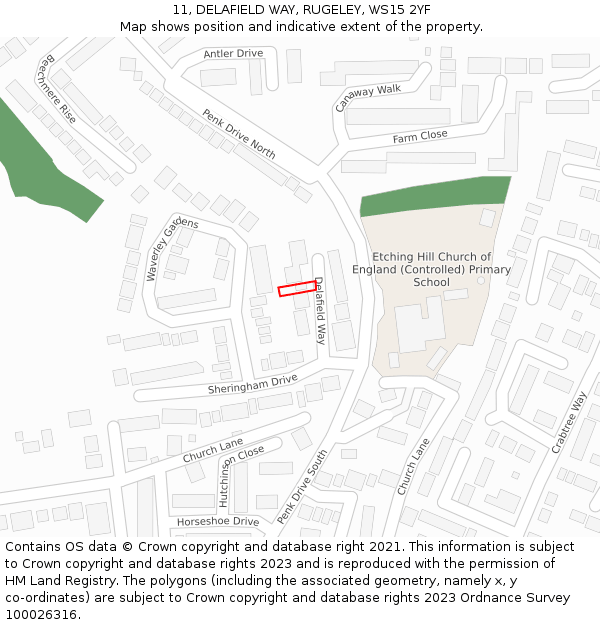 11, DELAFIELD WAY, RUGELEY, WS15 2YF: Location map and indicative extent of plot