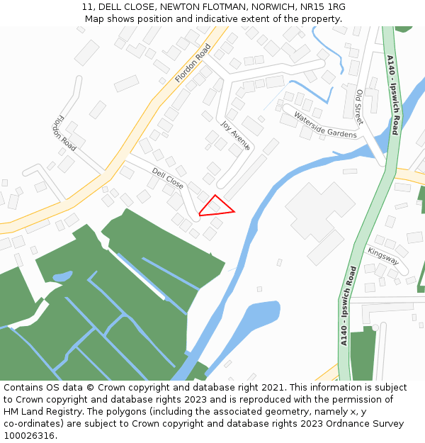 11, DELL CLOSE, NEWTON FLOTMAN, NORWICH, NR15 1RG: Location map and indicative extent of plot