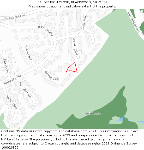 11, DENBIGH CLOSE, BLACKWOOD, NP12 1JH: Location map and indicative extent of plot