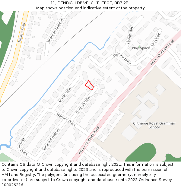 11, DENBIGH DRIVE, CLITHEROE, BB7 2BH: Location map and indicative extent of plot