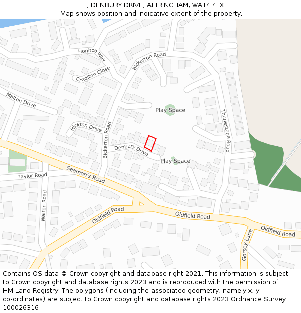 11, DENBURY DRIVE, ALTRINCHAM, WA14 4LX: Location map and indicative extent of plot