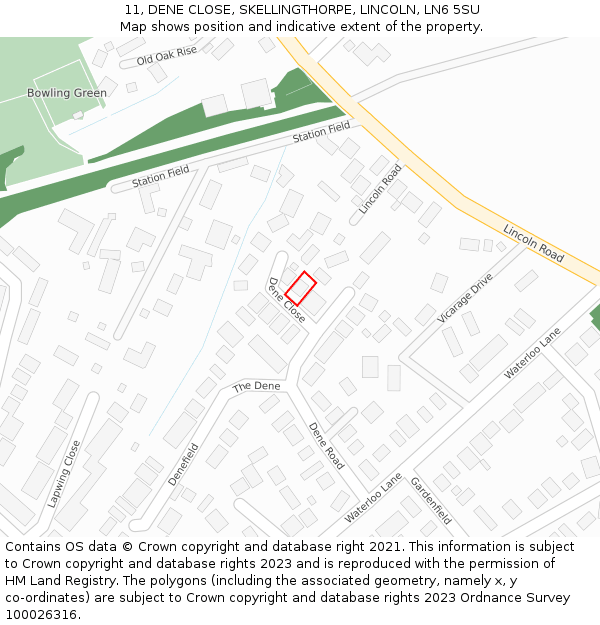 11, DENE CLOSE, SKELLINGTHORPE, LINCOLN, LN6 5SU: Location map and indicative extent of plot