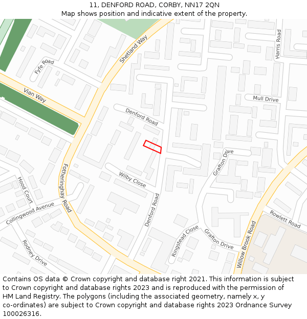 11, DENFORD ROAD, CORBY, NN17 2QN: Location map and indicative extent of plot