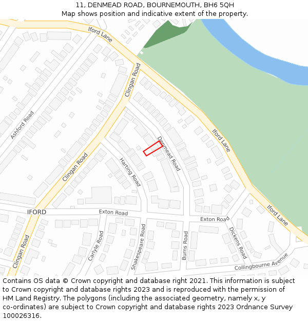 11, DENMEAD ROAD, BOURNEMOUTH, BH6 5QH: Location map and indicative extent of plot