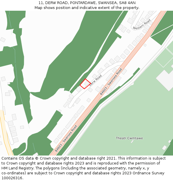 11, DERW ROAD, PONTARDAWE, SWANSEA, SA8 4AN: Location map and indicative extent of plot