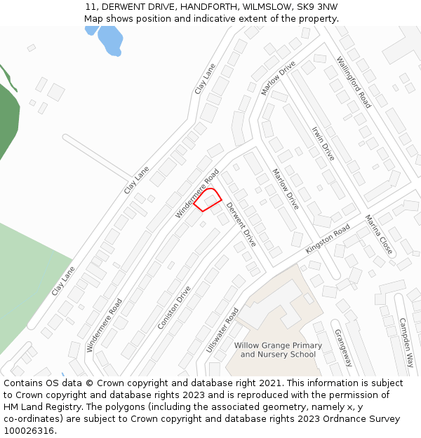 11, DERWENT DRIVE, HANDFORTH, WILMSLOW, SK9 3NW: Location map and indicative extent of plot