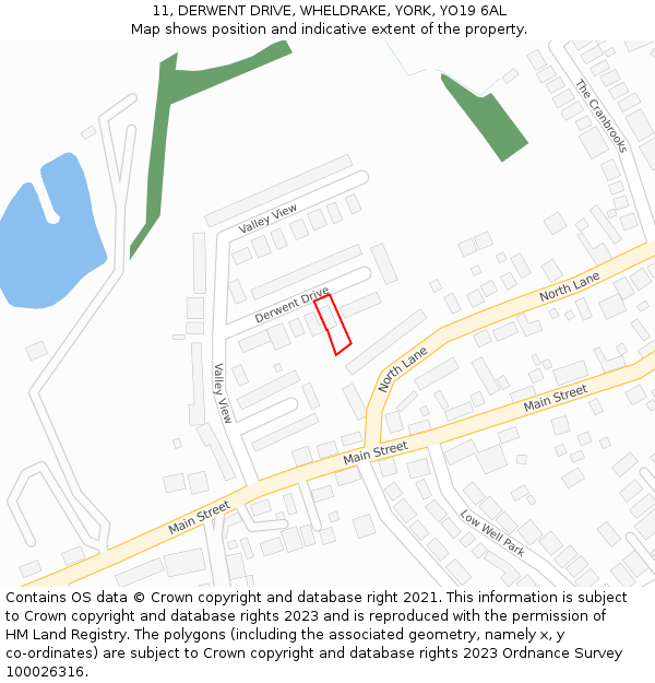 11, DERWENT DRIVE, WHELDRAKE, YORK, YO19 6AL: Location map and indicative extent of plot