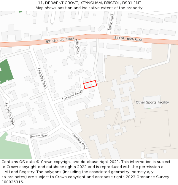 11, DERWENT GROVE, KEYNSHAM, BRISTOL, BS31 1NT: Location map and indicative extent of plot