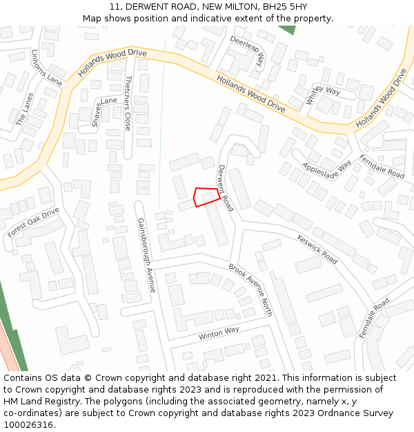 11, DERWENT ROAD, NEW MILTON, BH25 5HY: Location map and indicative extent of plot
