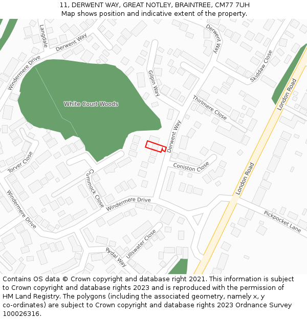 11, DERWENT WAY, GREAT NOTLEY, BRAINTREE, CM77 7UH: Location map and indicative extent of plot