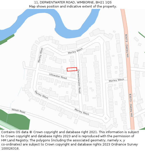 11, DERWENTWATER ROAD, WIMBORNE, BH21 1QS: Location map and indicative extent of plot