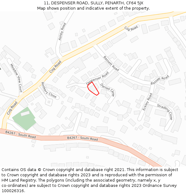 11, DESPENSER ROAD, SULLY, PENARTH, CF64 5JX: Location map and indicative extent of plot