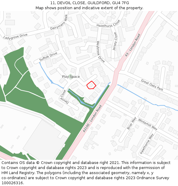 11, DEVOIL CLOSE, GUILDFORD, GU4 7FG: Location map and indicative extent of plot