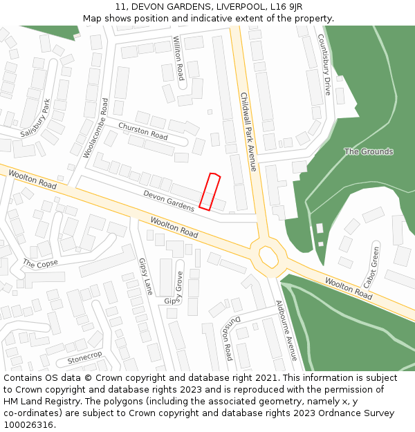 11, DEVON GARDENS, LIVERPOOL, L16 9JR: Location map and indicative extent of plot