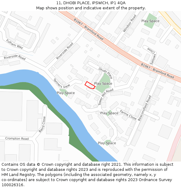 11, DHOBI PLACE, IPSWICH, IP1 4QA: Location map and indicative extent of plot