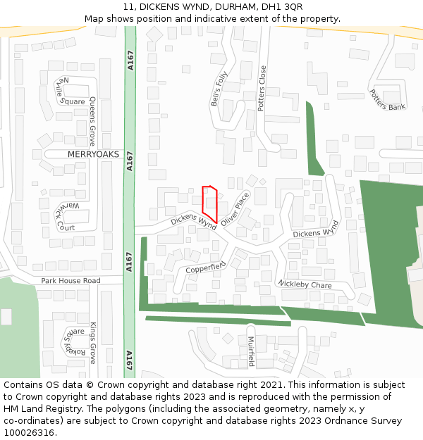 11, DICKENS WYND, DURHAM, DH1 3QR: Location map and indicative extent of plot