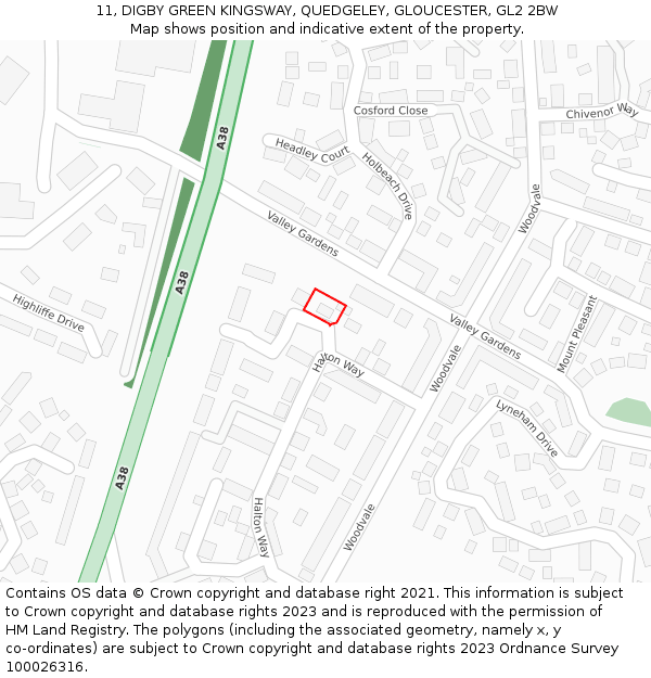 11, DIGBY GREEN KINGSWAY, QUEDGELEY, GLOUCESTER, GL2 2BW: Location map and indicative extent of plot