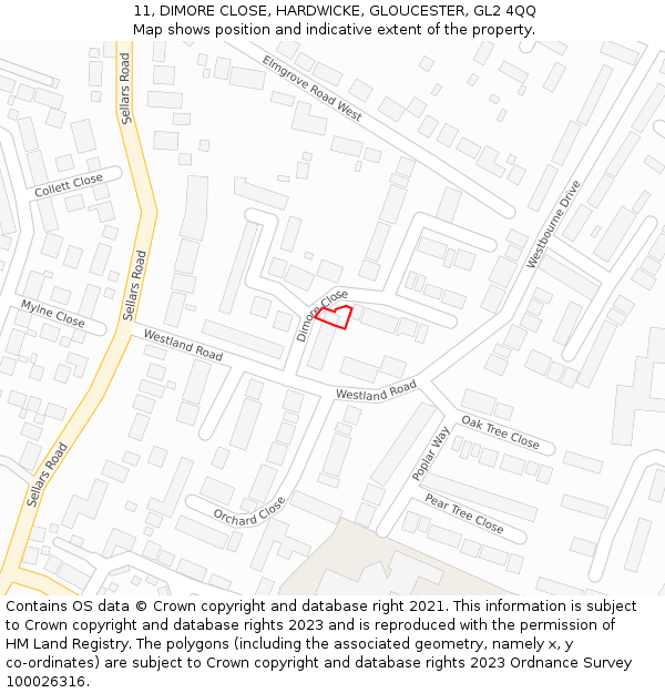 11, DIMORE CLOSE, HARDWICKE, GLOUCESTER, GL2 4QQ: Location map and indicative extent of plot