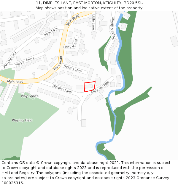 11, DIMPLES LANE, EAST MORTON, KEIGHLEY, BD20 5SU: Location map and indicative extent of plot