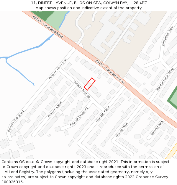 11, DINERTH AVENUE, RHOS ON SEA, COLWYN BAY, LL28 4PZ: Location map and indicative extent of plot