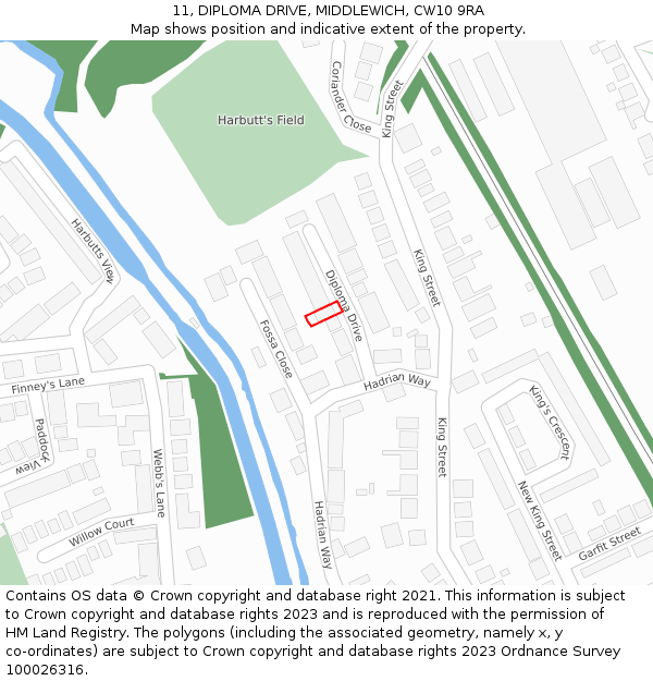 11, DIPLOMA DRIVE, MIDDLEWICH, CW10 9RA: Location map and indicative extent of plot