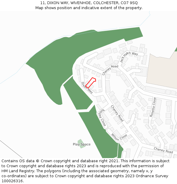 11, DIXON WAY, WIVENHOE, COLCHESTER, CO7 9SQ: Location map and indicative extent of plot