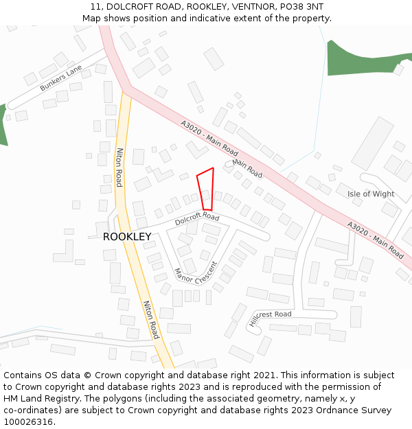 11, DOLCROFT ROAD, ROOKLEY, VENTNOR, PO38 3NT: Location map and indicative extent of plot