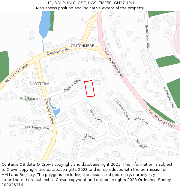 11, DOLPHIN CLOSE, HASLEMERE, GU27 1PU: Location map and indicative extent of plot