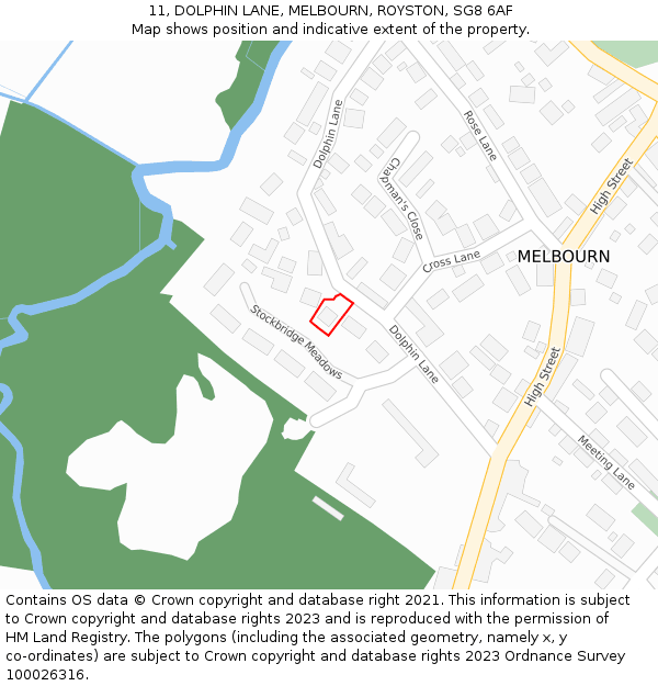 11, DOLPHIN LANE, MELBOURN, ROYSTON, SG8 6AF: Location map and indicative extent of plot