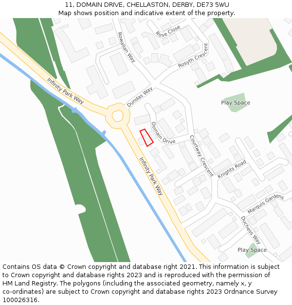 11, DOMAIN DRIVE, CHELLASTON, DERBY, DE73 5WU: Location map and indicative extent of plot