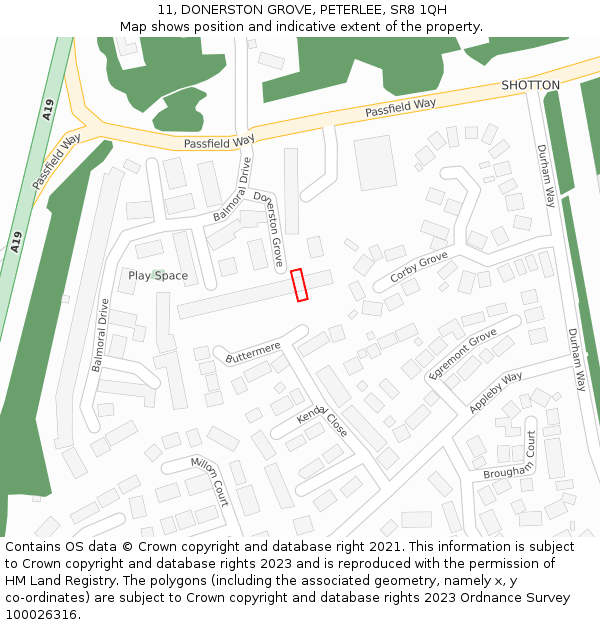11, DONERSTON GROVE, PETERLEE, SR8 1QH: Location map and indicative extent of plot