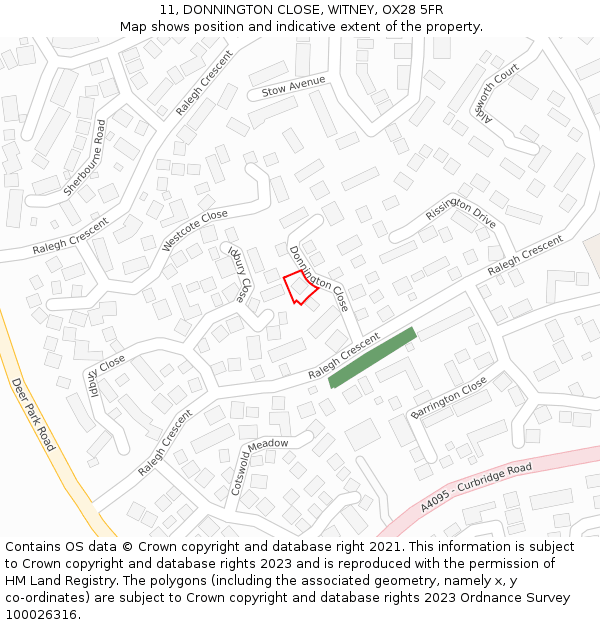 11, DONNINGTON CLOSE, WITNEY, OX28 5FR: Location map and indicative extent of plot