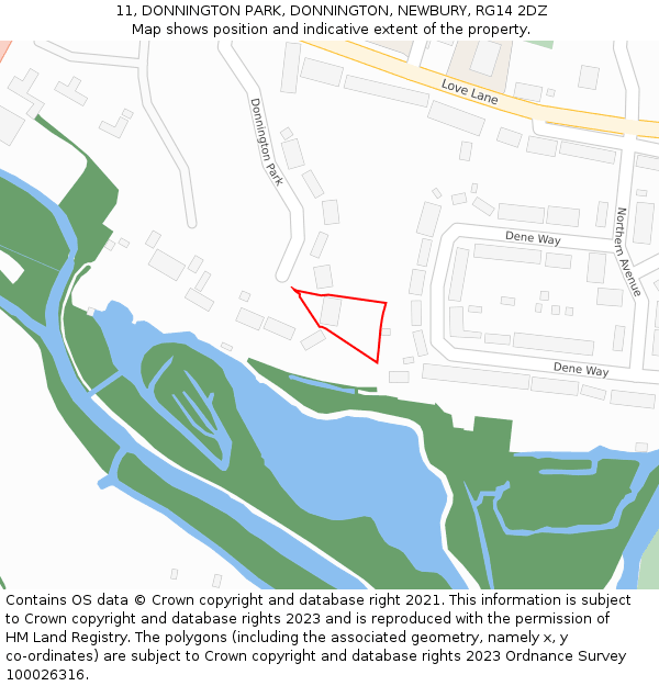 11, DONNINGTON PARK, DONNINGTON, NEWBURY, RG14 2DZ: Location map and indicative extent of plot